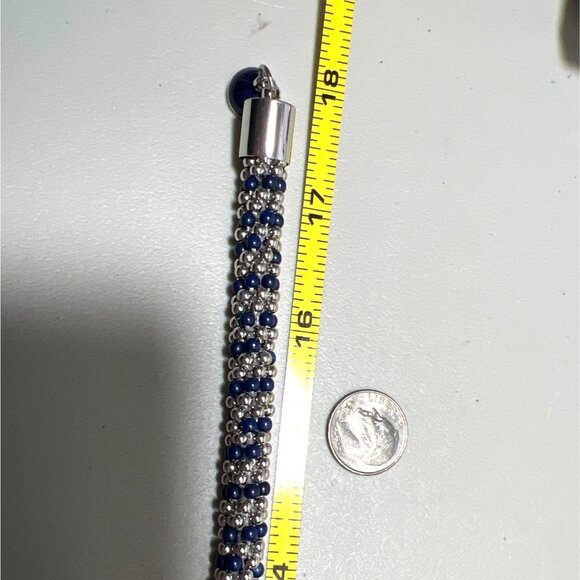 Vtg Talbots Ball Beaded Rope Choker Necklace 18" Navy Blue Silver Magnetic Clasp - Picture 6 of 8